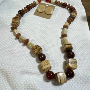 Vintage Karla Jordan real semi precious and amber necklace earrings set.